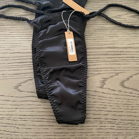 Skims Woven Shine Scrunchie String Thong In Black - Picture 2 of 5